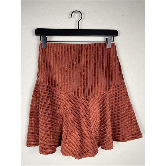 Free People Womens Camden Rust Orange Ribbed Swing Mini Skirt Size S EUC - Picture 3 of 6